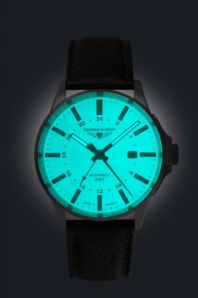 Bauhaus Aviation Herrenuhr Automatik mit GMT und Lederarmband